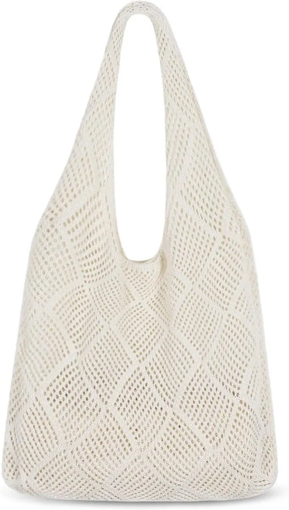 Crochet tote bag - Women's knitted beach bag - Knit - Summer hobo bag - Vacation - Boho - Tote bag (beige)