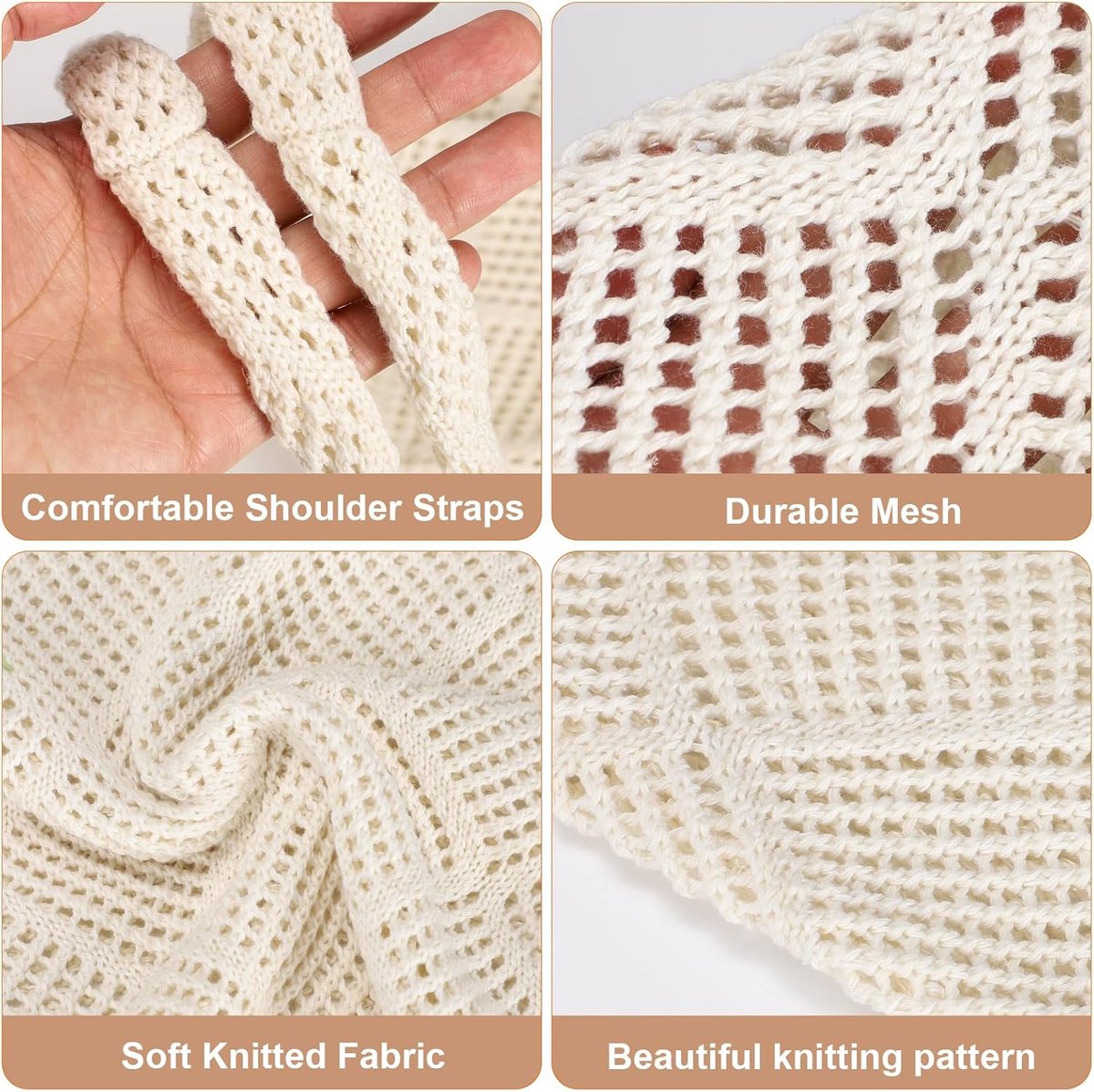 Crochet tote bag - Women's knitted beach bag - Knit - Summer hobo bag - Vacation - Boho - Tote bag (beige) - Image 2