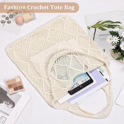 Crochet tote bag - Women's knitted beach bag - Knit - Summer hobo bag - Vacation - Boho - Tote bag (beige) - Image 4