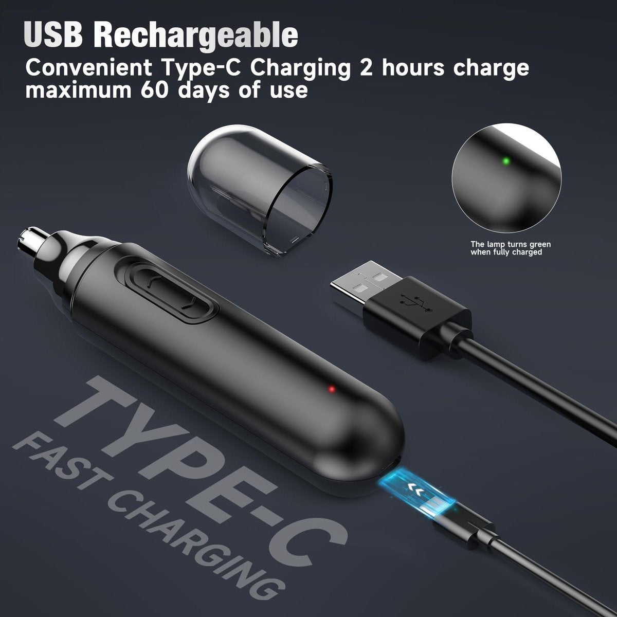 2-in-1 Nose Trimmer - Nose Trimmer - Eyebrow and Ear Trimmer - USB Rechargeable - Nose Trimmer for Men and Women - Black - Image 4