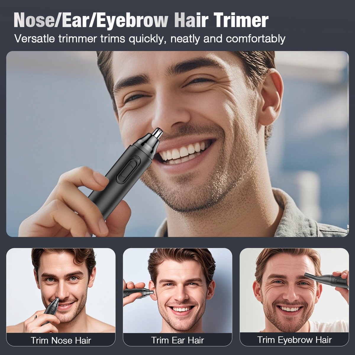 2-in-1 Nose Trimmer - Nose Trimmer - Eyebrow and Ear Trimmer - USB Rechargeable - Nose Trimmer for Men and Women - Black - Image 5