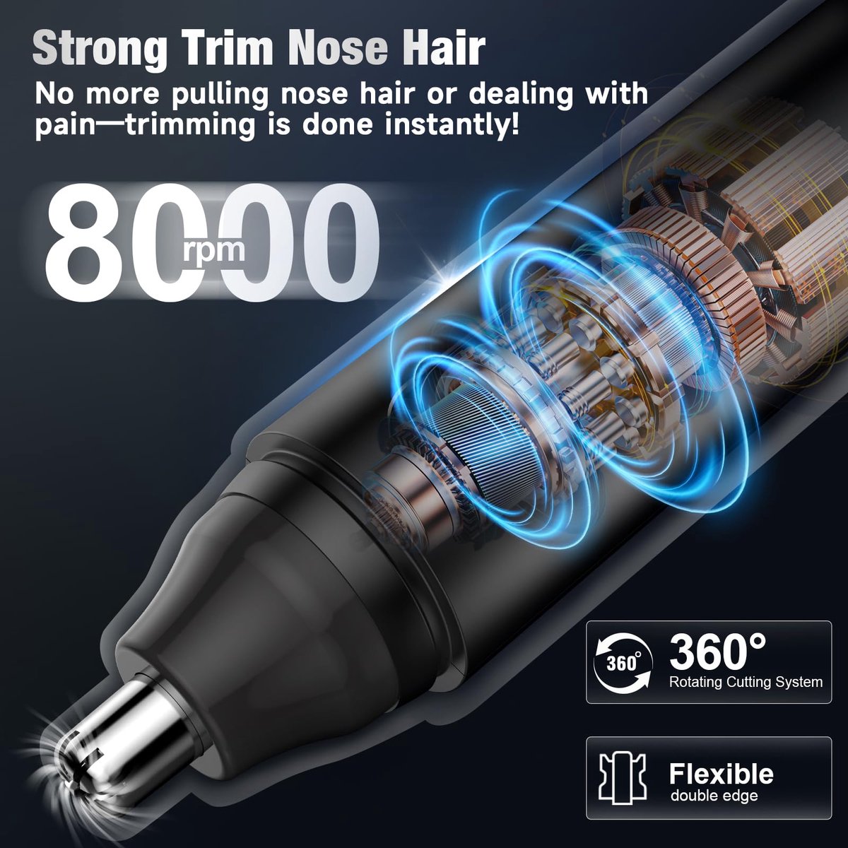 2-in-1 Nose Trimmer - Nose Trimmer - Eyebrow and Ear Trimmer - USB Rechargeable - Nose Trimmer for Men and Women - Black - Image 7