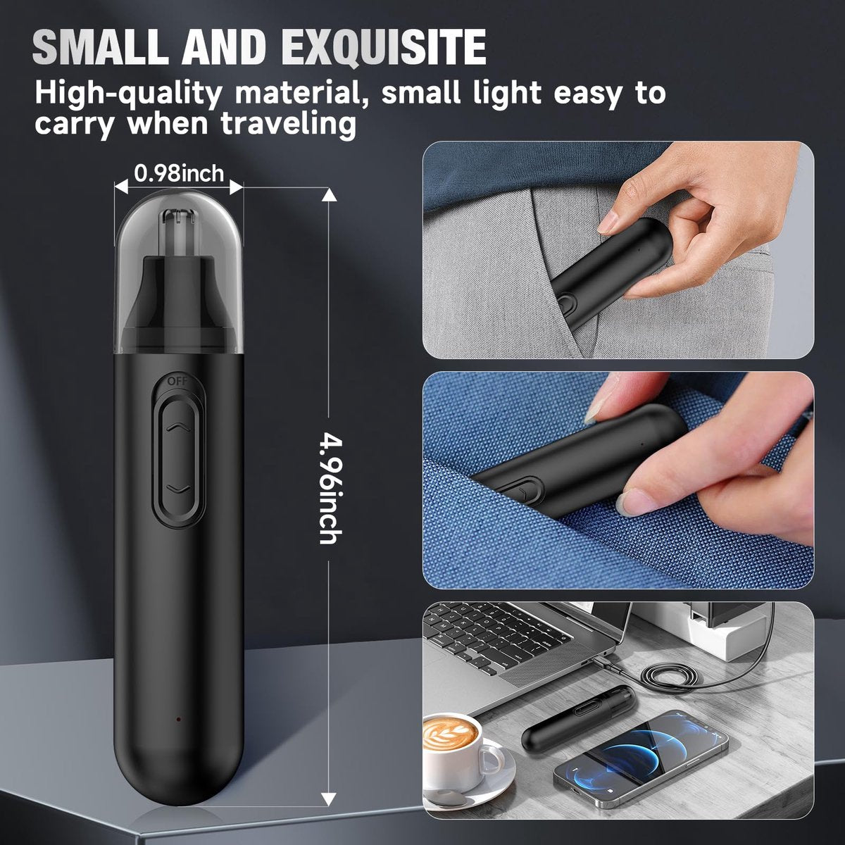 2-in-1 Nose Trimmer - Nose Trimmer - Eyebrow and Ear Trimmer - USB Rechargeable - Nose Trimmer for Men and Women - Black - Image 8