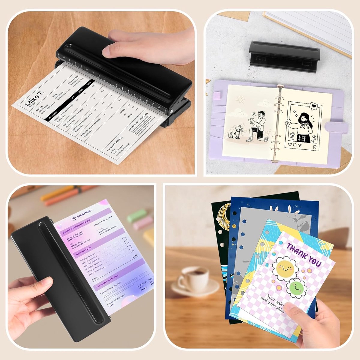 piece - Adjustable 6-hole punch - hole punch for diaries, personal planners and refill pages for files - refill pages - black - Image 5
