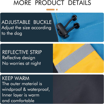 Dog Raincoat - Dog Jacket - Waterproof Winter Dog Jackets - Windproof Dog Jacket - Winter Dog Jacket - Reflective Strip - Perfect for Small and Medium Dogs - Blue and Yellow - Size M - Image 5