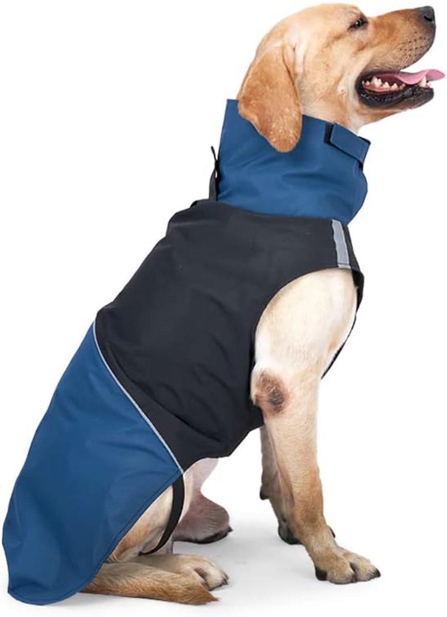 Dog Raincoat - Dog Jacket - Waterproof Winter Dog Jackets - Windproof Dog Jacket - Winter Dog Jacket - Reflective Strip - Perfect for Small Dogs - Medium-Sized Dogs - Blue and Black - Size XXL