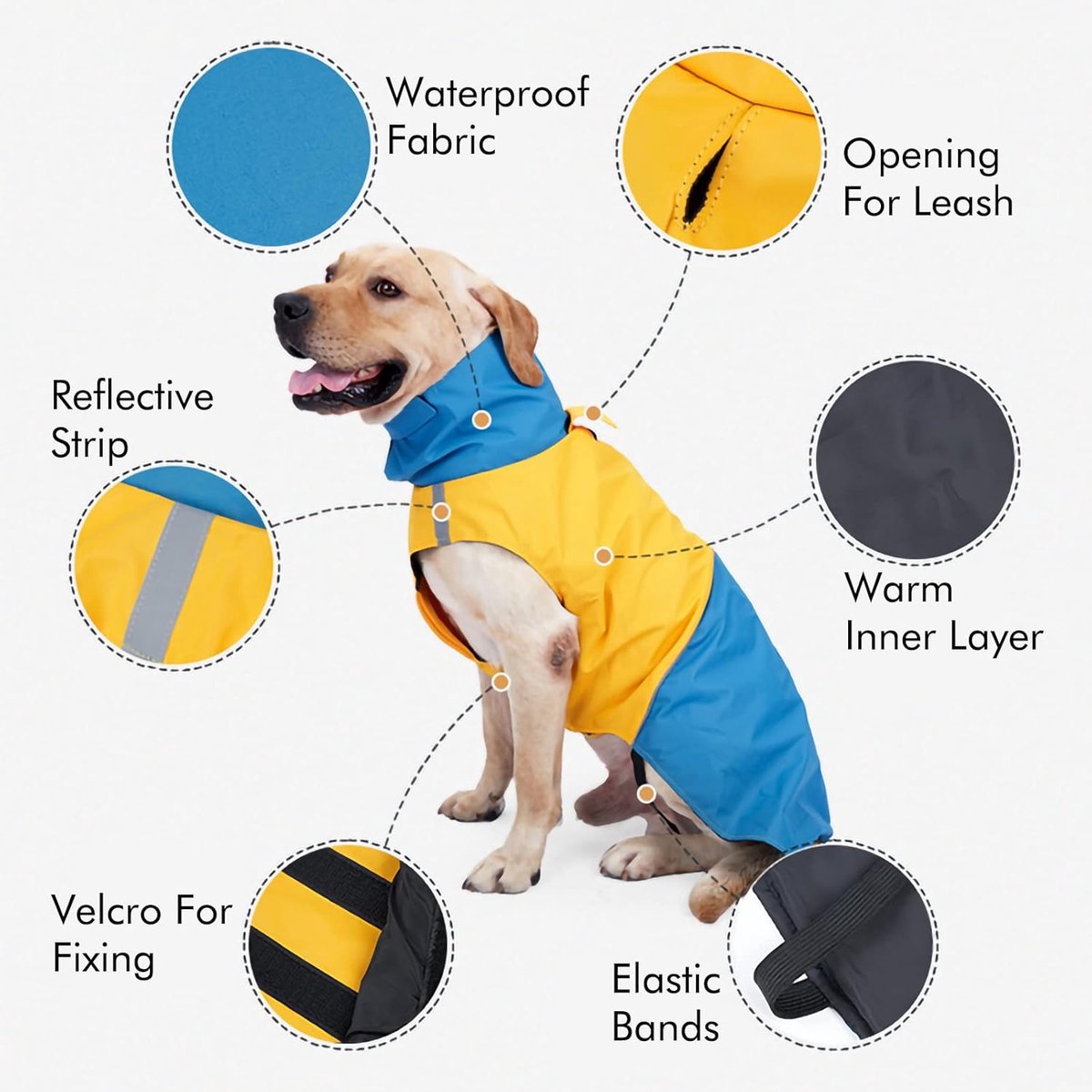 Dog Raincoat - Dog Jacket - Waterproof Winter Dog Jackets - Windproof Dog Jacket - Winter Dog Jacket - Reflective Strip - Perfect for Small Dogs - Medium-Sized Dogs - Blue and Black - Size XL - Image 2