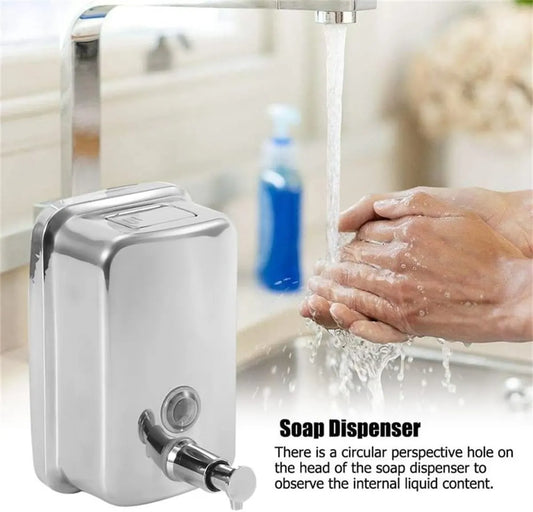 Durable commercial wall-mounted stainless steel soap dispenser with a large capacity for hand soap, rust-resistant design, perfect for bathrooms, hotels, restaurants or homes (brushed silver) - Image 3