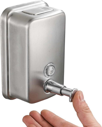 Durable commercial wall-mounted stainless steel soap dispenser with a large capacity for hand soap, rust-resistant design, perfect for bathrooms, hotels, restaurants or homes (brushed silver) - Image 4