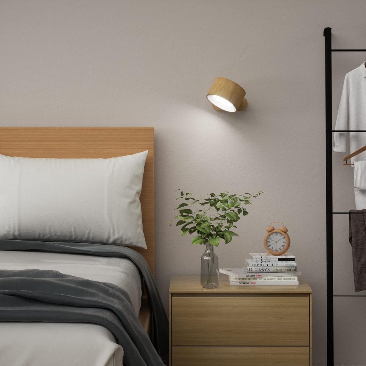 Night light - Indoor wall light - Rechargeable wall light - Children's night light - Wall light with 1 battery - Touch control with 3 brightness levels - 360° rotation - For living room, bedroom, staircase - Wood grain - Image 2