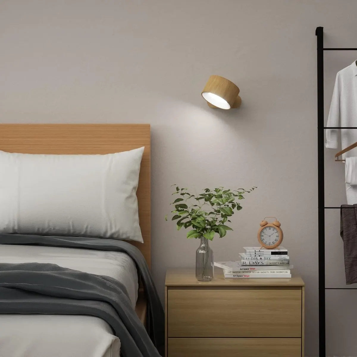 Night light - Indoor wall light - Rechargeable wall light - Children's night light - Wall light with 1 battery - Touch control with 3 brightness levels - 360° rotation - For living room, bedroom, staircase - Wood grain - Image 2