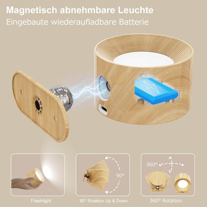 Night light - Indoor wall light - Rechargeable wall light - Children's night light - Wall light with 1 battery - Touch control with 3 brightness levels - 360° rotation - For living room, bedroom, staircase - Wood grain - Image 3