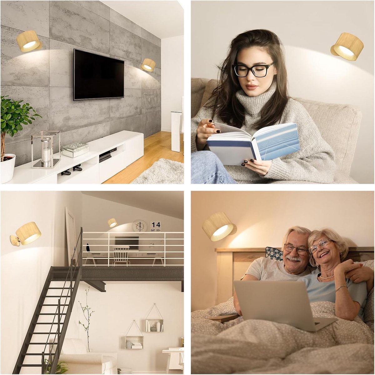 Night light - Indoor wall light - Rechargeable wall light - Children's night light - Wall light with 1 battery - Touch control with 3 brightness levels - 360° rotation - For living room, bedroom, staircase - Wood grain - Image 4