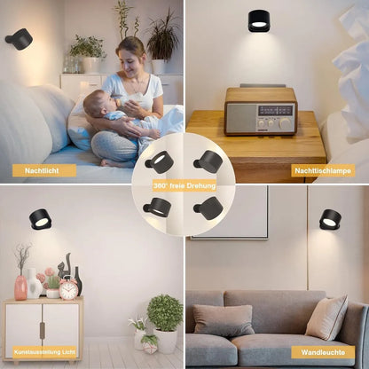 Lamp - Indoor wall light - LED wall light - Night light for adults - Battery operated wall light (1 piece) - Touch control with 3 brightness levels - 360° rotation - For living room, bedroom, staircase - Black - Image 5
