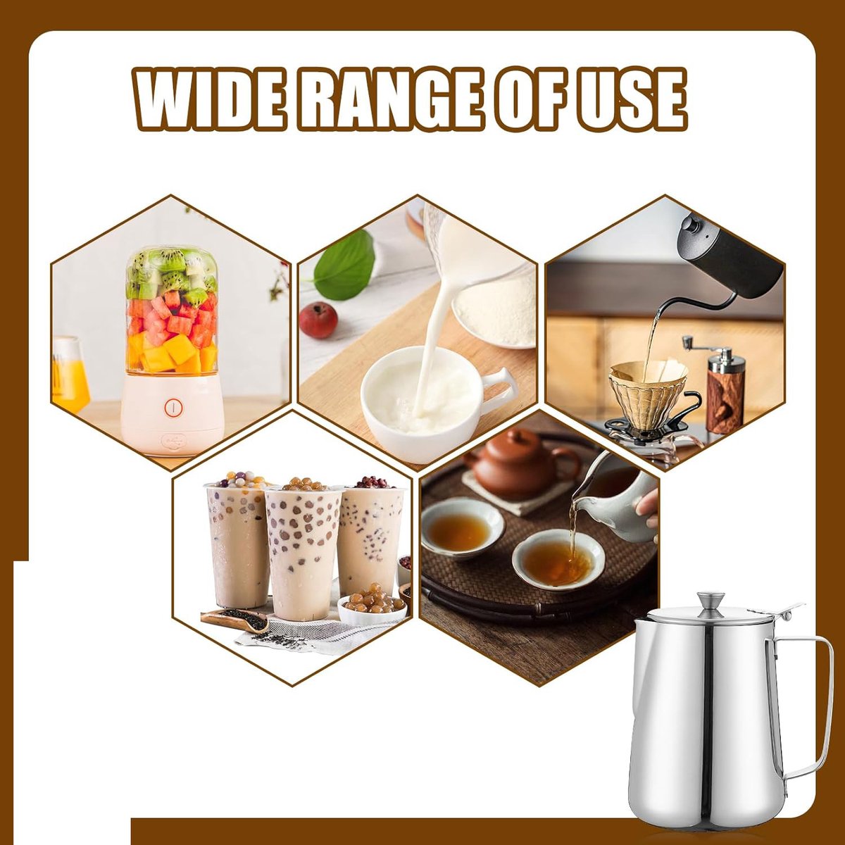 Milk Jug - Barista Latte Artisan Accessories with Lid - 600ml Milk Jug - Stainless Steel Milk Jug with Lid - Milk Frothing Jug - Coffee Milk Jug with Cup - Suitable for Cappuccino, Espresso, and Barista Use - Image 3