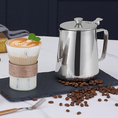 Milk Jug - Barista Latte Artisan Accessories with Lid - 600ml Milk Jug - Stainless Steel Milk Jug with Lid - Milk Frothing Jug - Coffee Milk Jug with Cup - Suitable for Cappuccino, Espresso, and Barista Use - Image 4