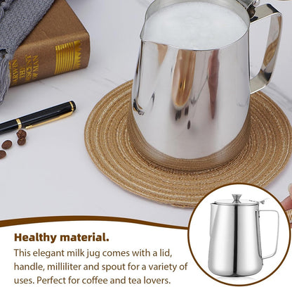 Milk Jug - Barista Latte Artisan Accessories with Lid - 600ml Milk Jug - Stainless Steel Milk Jug with Lid - Milk Frothing Jug - Coffee Milk Jug with Cup - Suitable for Cappuccino, Espresso, and Barista Use - Image 7
