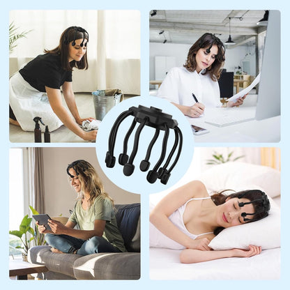 The head massager features 3 vibrating contacts, is ultra-rechargeable, and has a removable head attachment. Suitable for pain and anxiety relief, stress reduction, relaxation, and deep sleep. - Image 2