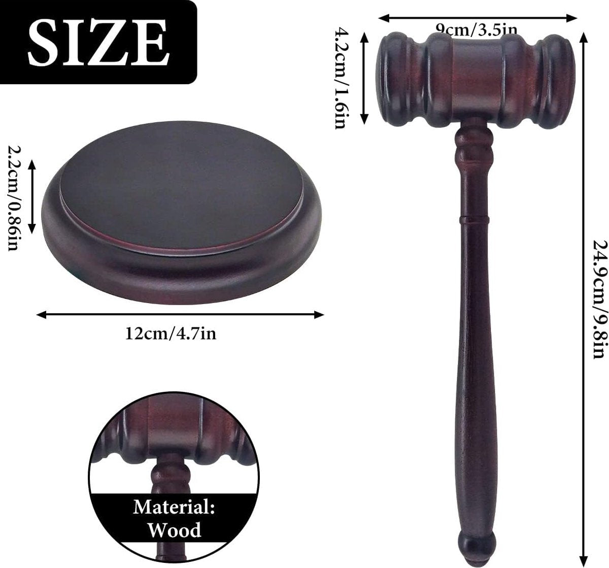 President's gavel - Wooden gavel - President's gavel with striking block - Auction gavel - Image 5