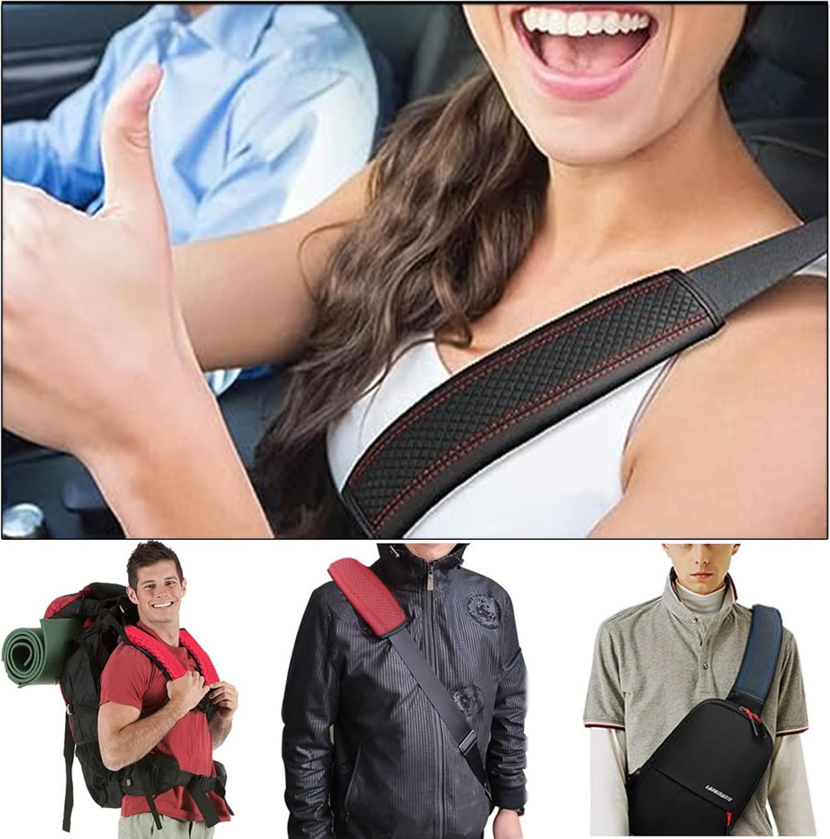Seat belt protectors - Pack of 2 - Seat belt protectors - Seat belt protectors - Seat belt protectors for adults - Suitable for children's and adult seat belts (black and red) - Image 5