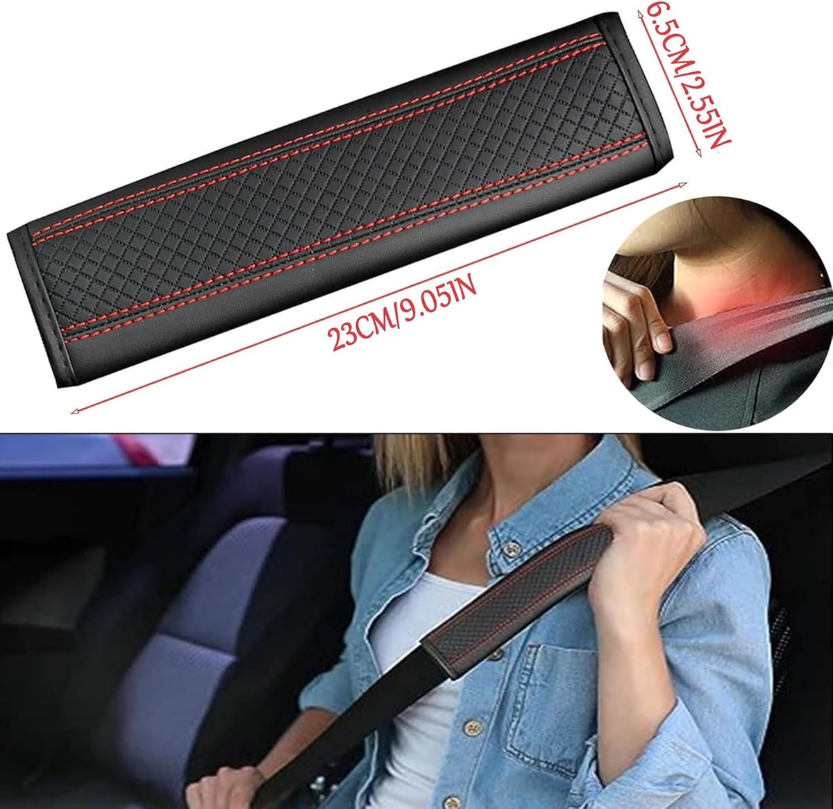 Seat belt protectors - Pack of 2 - Seat belt protectors - Seat belt protectors - Seat belt protectors for adults - Suitable for children's and adult seat belts (black and red) - Image 6