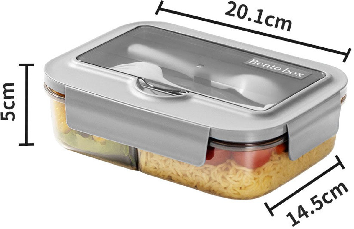 Lunch box - Lunch box for adults - Lunch boxes for children - Compartment lunch box - Reusable lunch box - 2-compartment container - Insulated - Sealable - Portable - Microwaveable (grey) - Image 2
