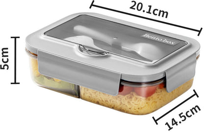 Lunch box - Lunch box for adults - Lunch boxes for children - Compartment lunch box - Reusable lunch box - 2-compartment container - Insulated - Sealable - Portable - Microwaveable (grey) - Image 2