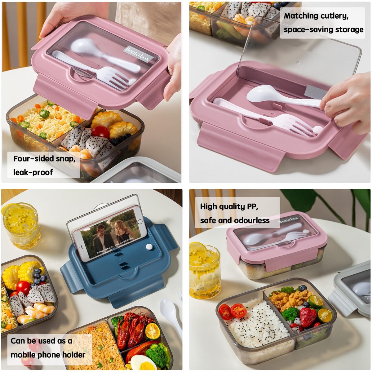 Lunch box - Lunch box for adults - Lunch boxes for children - Compartment lunch box - Reusable lunch box - 2-compartment container - Insulated - Sealable - Portable - Microwaveable (grey) - Image 4