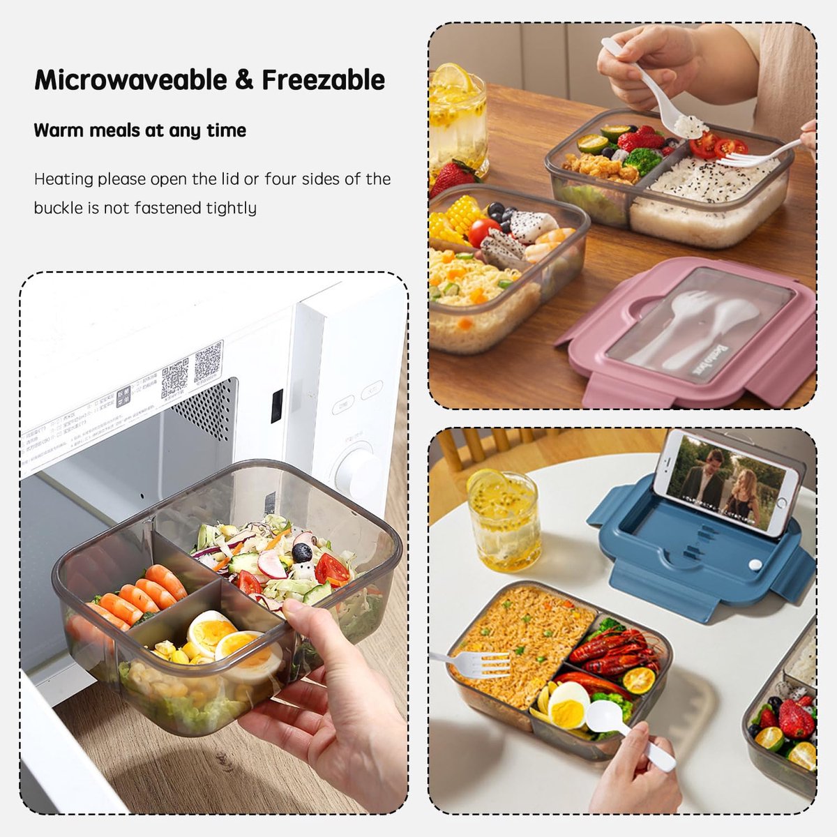 Lunch box - Lunch box for adults - Lunch boxes for children - Compartment lunch box - Reusable lunch box - 2-compartment container - Insulated - Sealable - Portable - Microwaveable (grey) - Image 7