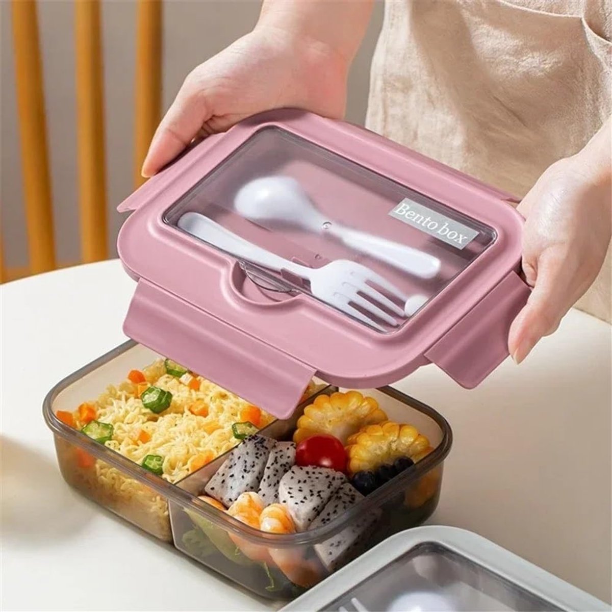 Lunch box - Lunch box for adults - Lunch boxes for children - Compartment lunch box - Reusable lunch box - 2-compartment container - Insulated - Sealable - Portable - Microwaveable (grey) - Image 9