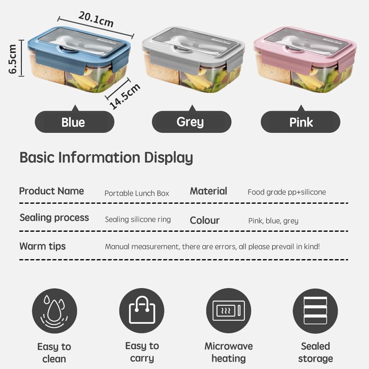 Lunch Box - Children's Lunch Box - Compartmentalized Lunch Box - Reusable Lunch Box - 2-Compartment Lunch Box - Insulated - Sealable - Portable - Microwaveable (Blue) - Image 5