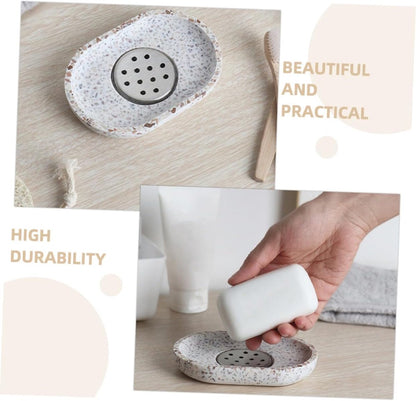 Terrazzo soap dish with stainless steel drainer, beige, natural stone, beige for bathroom, sink and kitchen - Drainage design for bathroom sinks and countertops - Image 2
