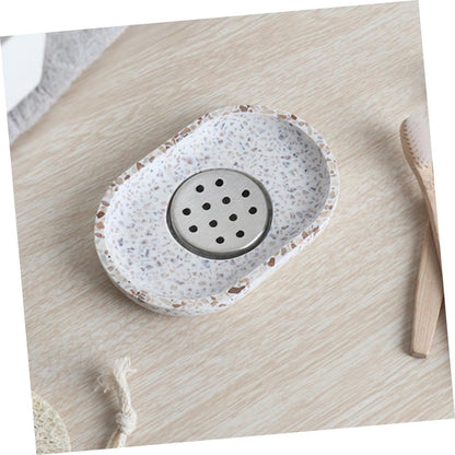 Terrazzo soap dish with stainless steel drainer, beige, natural stone, beige for bathroom, sink and kitchen - Drainage design for bathroom sinks and countertops - Image 3