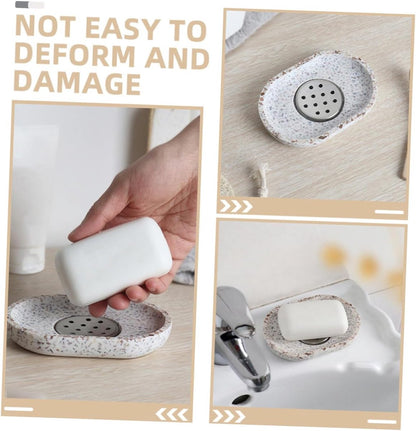 Terrazzo soap dish with stainless steel drainer, beige, natural stone, beige for bathroom, sink and kitchen - Drainage design for bathroom sinks and countertops - Image 6