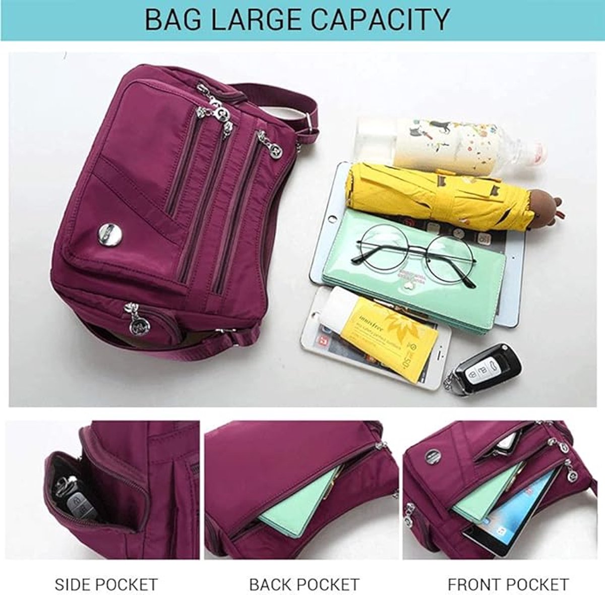 Handbags Nylon shoulder bag, multi-pocket handbag with large capacity, casual messenger bag for women, waterproof nylon shoulder bag, messenger bag, anti-theft handbag - Image 3