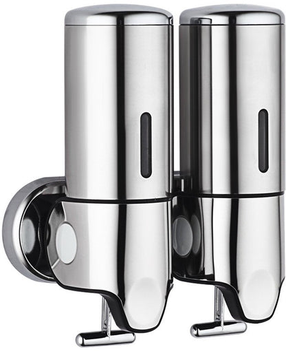 2-in-1 Soap Dispenser - Liquid Dispenser - 2 x 500 ml - 2 Reservoirs - Wall Mounted - Kitchen - Bathroom - Shower - Stainless Steel - 25 x 18.5 x 9 cm - Silver - Hanging Soap Dispenser