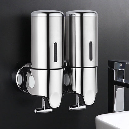 2-in-1 Soap Dispenser - Liquid Dispenser - 2 x 500 ml - 2 Reservoirs - Wall Mounted - Kitchen - Bathroom - Shower - Stainless Steel - 25 x 18.5 x 9 cm - Silver - Hanging Soap Dispenser - Image 2
