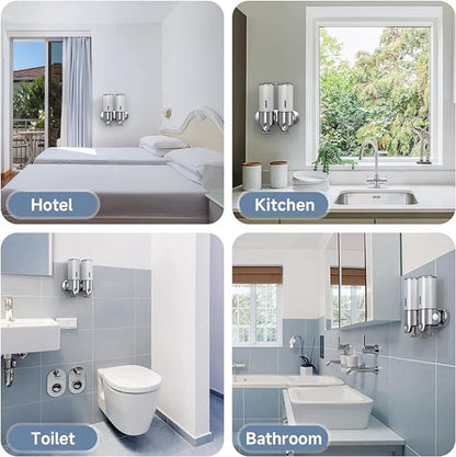 2-in-1 Soap Dispenser - Liquid Dispenser - 2 x 500 ml - 2 Reservoirs - Wall Mounted - Kitchen - Bathroom - Shower - Stainless Steel - 25 x 18.5 x 9 cm - Silver - Hanging Soap Dispenser - Image 3