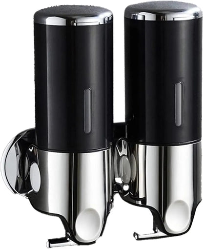 Soap Dispenser - 2 in 1 Liquid Dispenser - Liquid Dispenser - 2 x 500 ml - Wall Mounted Soap Dispenser - Kitchen - Bathroom - Shower - 24.1 x 21.6 x 10 cm - Black