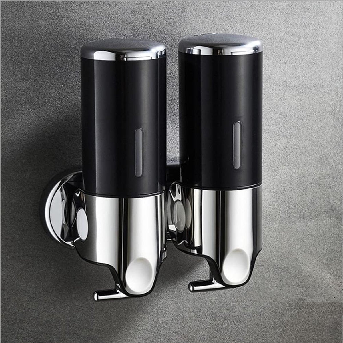 Soap Dispenser - 2 in 1 Liquid Dispenser - Liquid Dispenser - 2 x 500 ml - Wall Mounted Soap Dispenser - Kitchen - Bathroom - Shower - 24.1 x 21.6 x 10 cm - Black - Image 2
