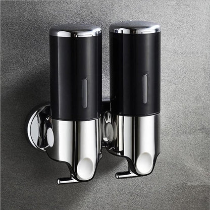 Soap Dispenser - 2 in 1 Liquid Dispenser - Liquid Dispenser - 2 x 500 ml - Wall Mounted Soap Dispenser - Kitchen - Bathroom - Shower - 24.1 x 21.6 x 10 cm - Black - Image 2