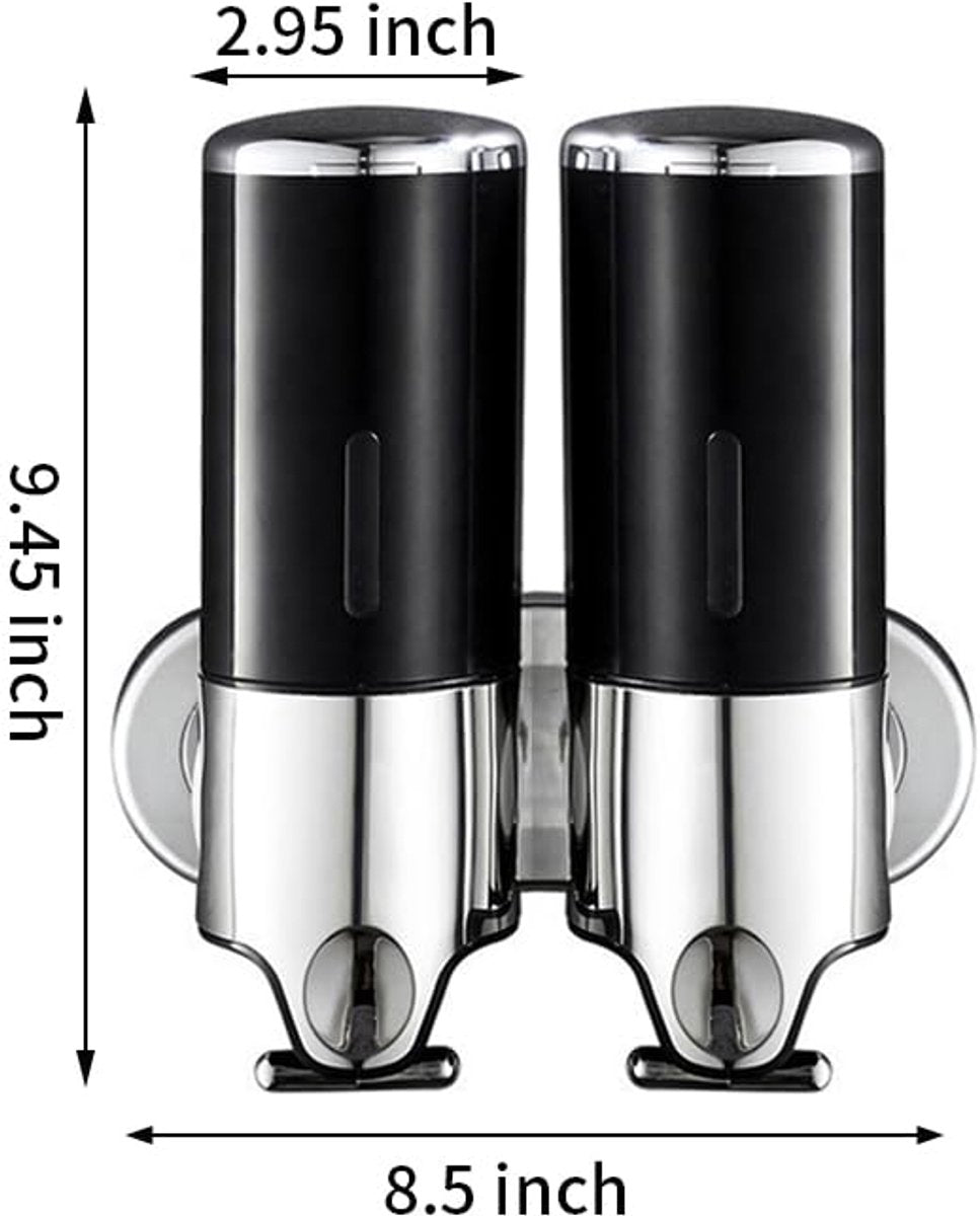 Soap Dispenser - 2 in 1 Liquid Dispenser - Liquid Dispenser - 2 x 500 ml - Wall Mounted Soap Dispenser - Kitchen - Bathroom - Shower - 24.1 x 21.6 x 10 cm - Black - Image 4