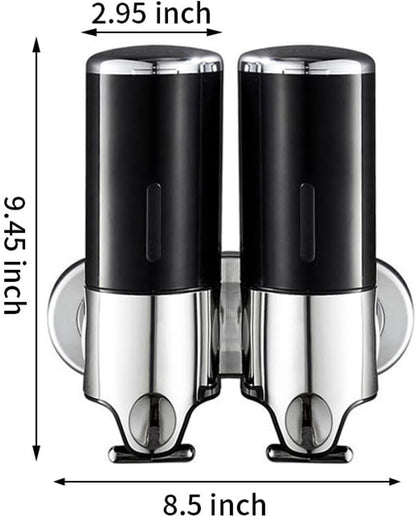 Soap Dispenser - 2 in 1 Liquid Dispenser - Liquid Dispenser - 2 x 500 ml - Wall Mounted Soap Dispenser - Kitchen - Bathroom - Shower - 24.1 x 21.6 x 10 cm - Black - Image 4