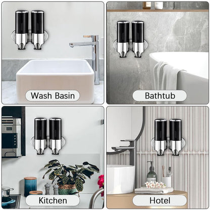 Soap Dispenser - 2 in 1 Liquid Dispenser - Liquid Dispenser - 2 x 500 ml - Wall Mounted Soap Dispenser - Kitchen - Bathroom - Shower - 24.1 x 21.6 x 10 cm - Black - Image 5