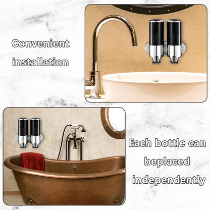 Soap Dispenser - 2 in 1 Liquid Dispenser - Liquid Dispenser - 2 x 500 ml - Wall Mounted Soap Dispenser - Kitchen - Bathroom - Shower - 24.1 x 21.6 x 10 cm - Black - Image 6