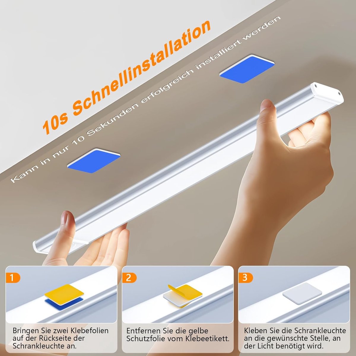 20cm LED Under Cabinet Lighting with Motion Detector - Rechargeable - 3 Colour Temperatures and Infinite Dimming, Dimmable Cabinet Lighting with 3 Modes, Sensor LED Lighting for Cabinets, Kitchens, Stairs (2 Pieces) - Image 3
