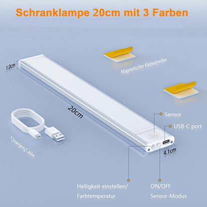 20cm LED Under Cabinet Lighting with Motion Detector - Rechargeable - 3 Colour Temperatures and Infinite Dimming, Dimmable Cabinet Lighting with 3 Modes, Sensor LED Lighting for Cabinets, Kitchens, Stairs (2 Pieces) - Image 5
