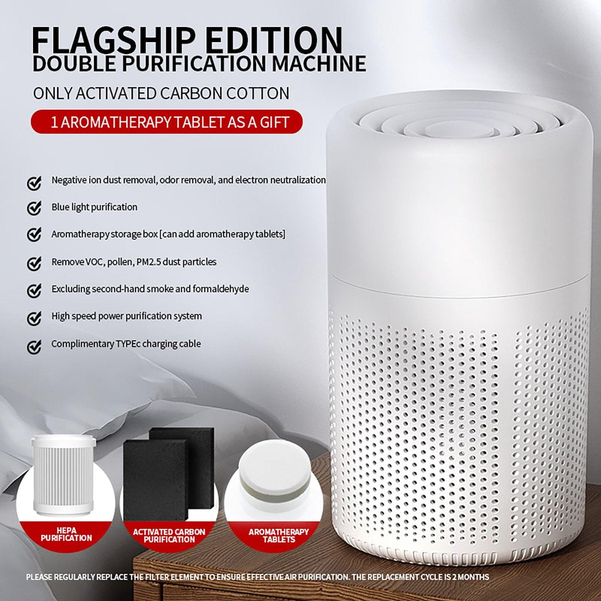 Air purifier - Home air purifier - With filter - Ultra quiet 37 dB - Portable air purifier - Eliminates pet dander, dust, mold, pollen, odors and smoke - Image 5
