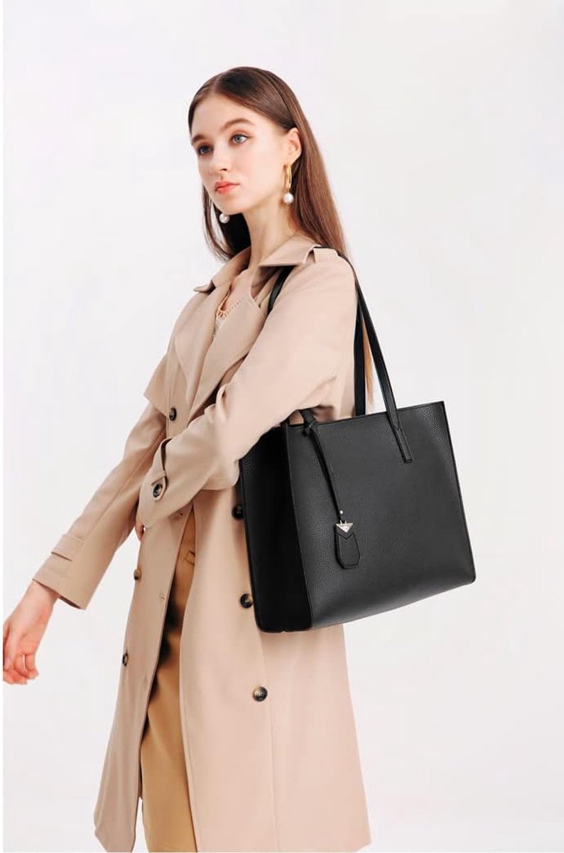 Handbags, large women's shopping bags, fashion, school, work, casual bags with zipper, A-black, western style - Image 6
