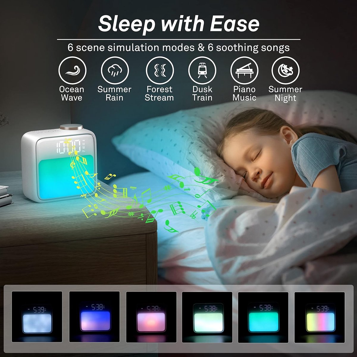 Wekker - Digital Alarm Clock - Alarm Clocks - Night Light - Wekker bedroom alarm clock with built-in battery - 6 scenes and noise synchronization - Dual alarm and snooze function - Perfect for deep sleepers - Gift for children and teenagers - Image 5